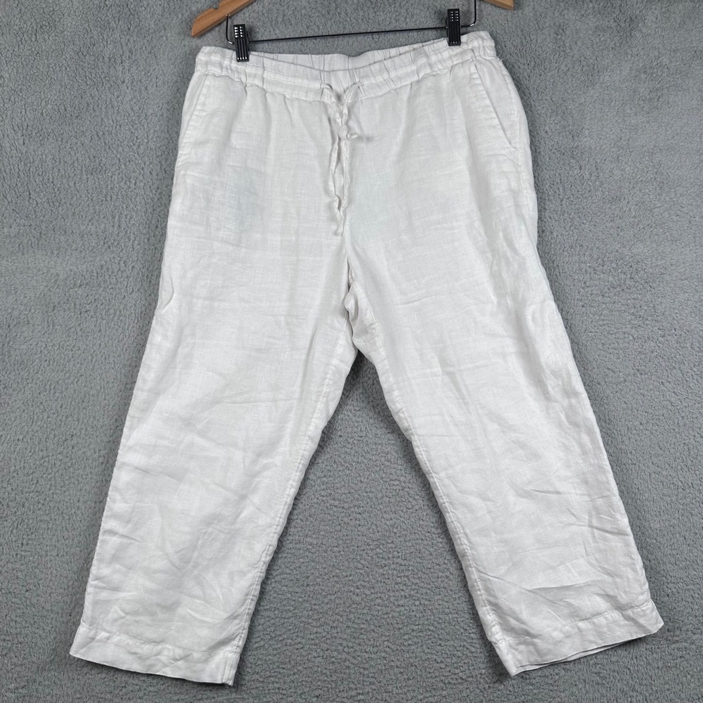 Charter‎ Club Luxury 100% Linen White Drawstring Cropped Pants Womens M Relaxed
